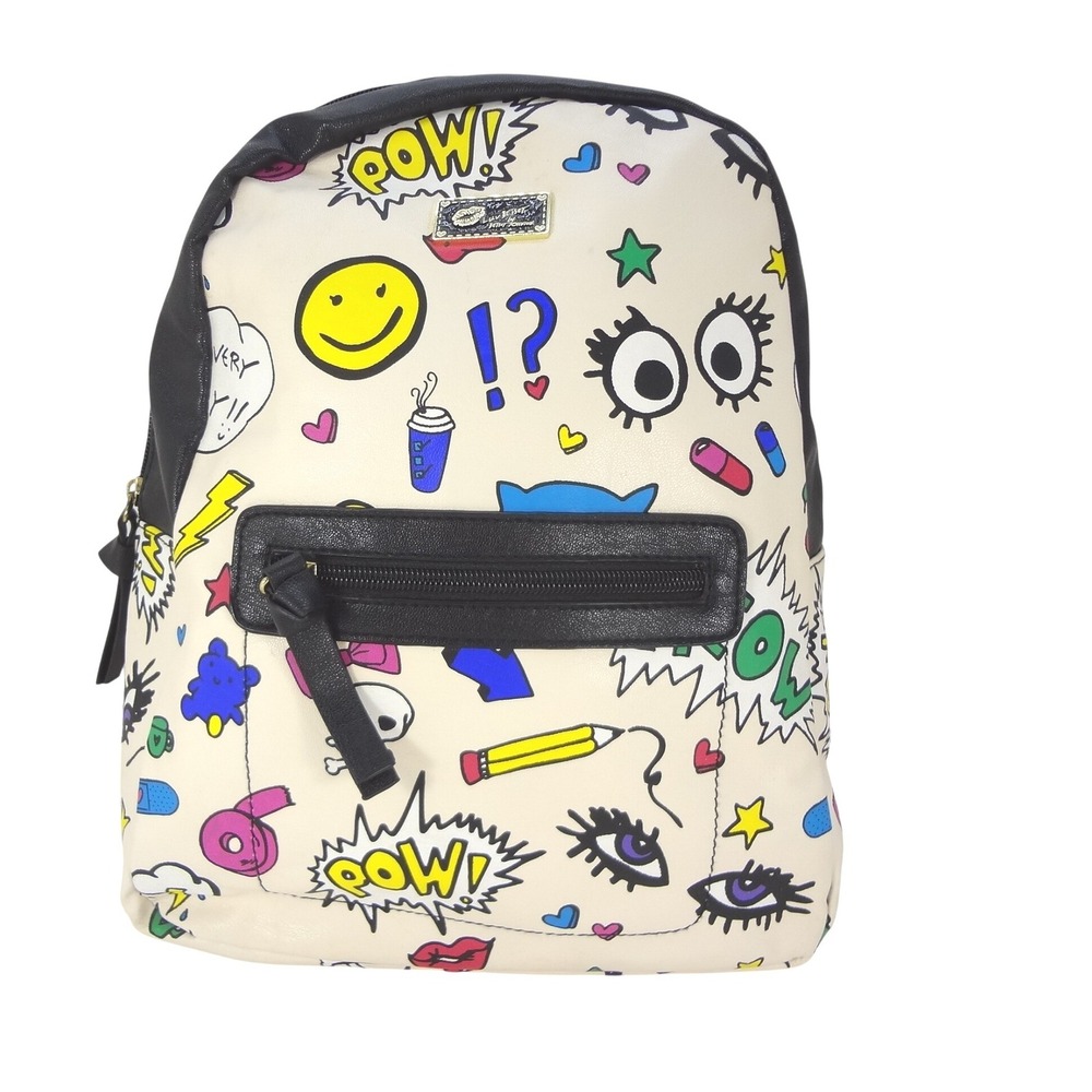 Luv Betsey Mini-Backpack Cream Pop Art Comic Print Excellent Faux Leather